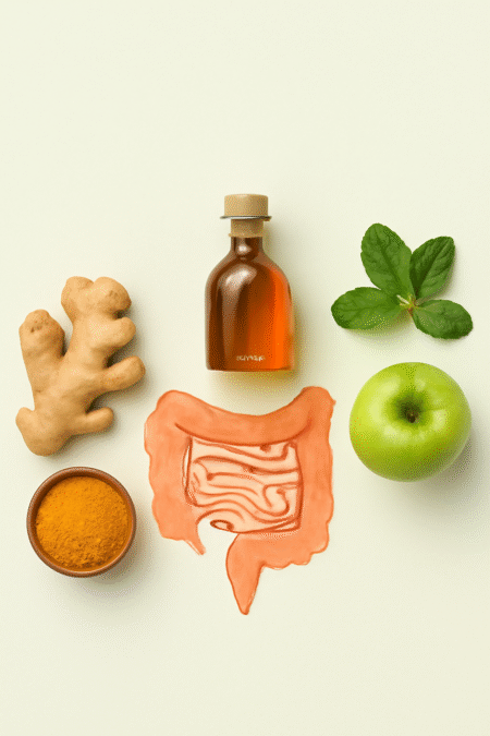 Herbal medicine for boosting immunity, showcasing herbal ingredients like echinacea, elderberries, garlic, turmeric, and ashwagandha.
